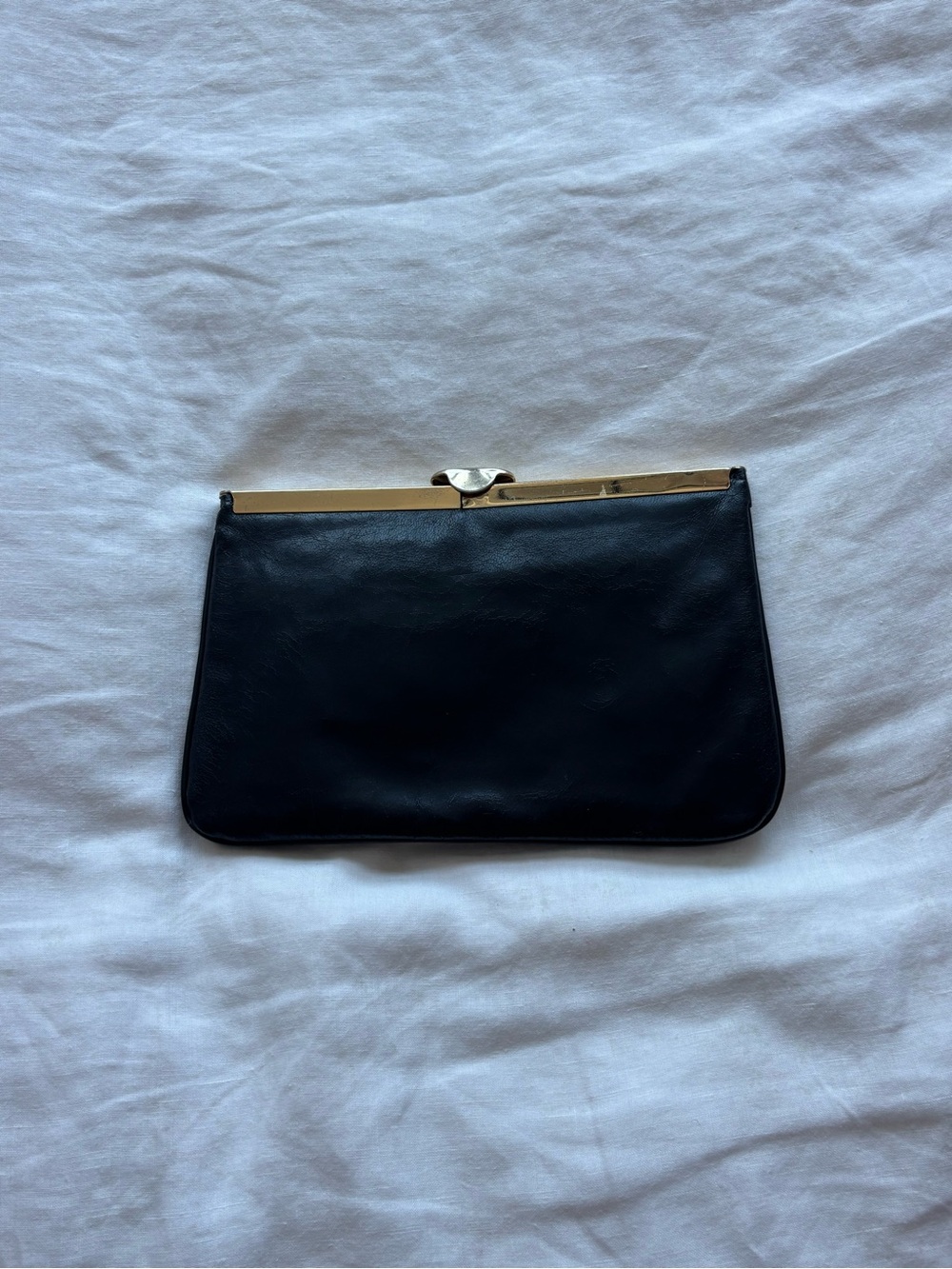 Vintage Black Leather Frame Clutch